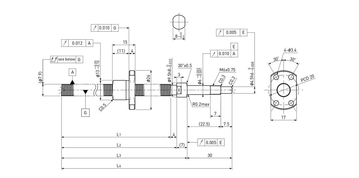 Ball screw technical drawing
