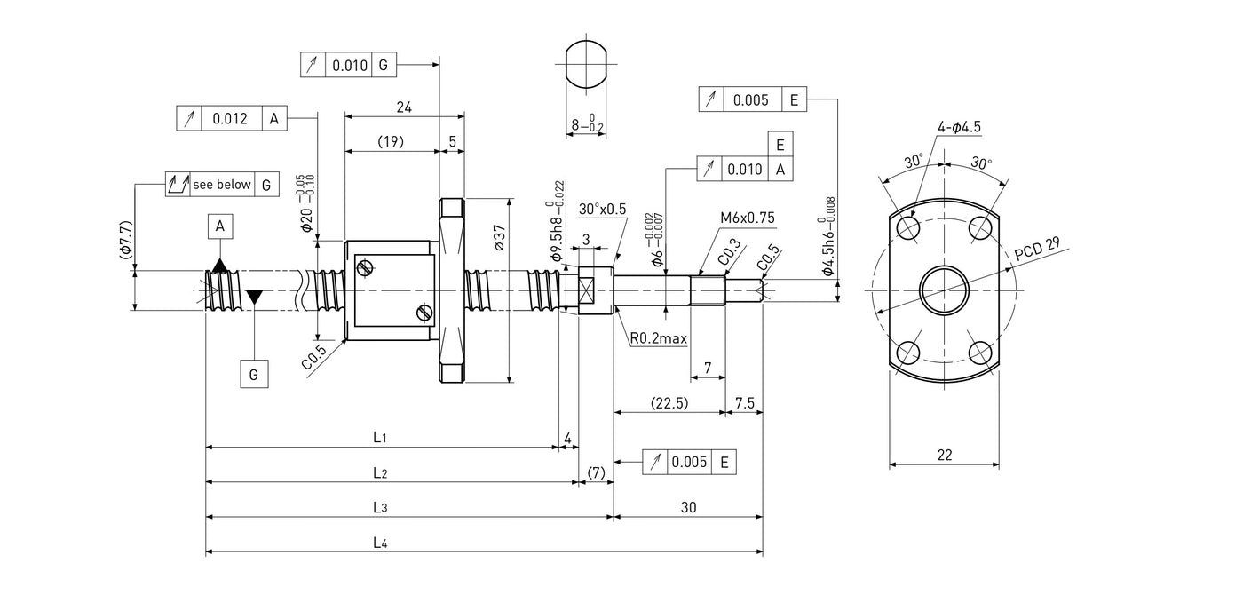 Ball screw technical drawing