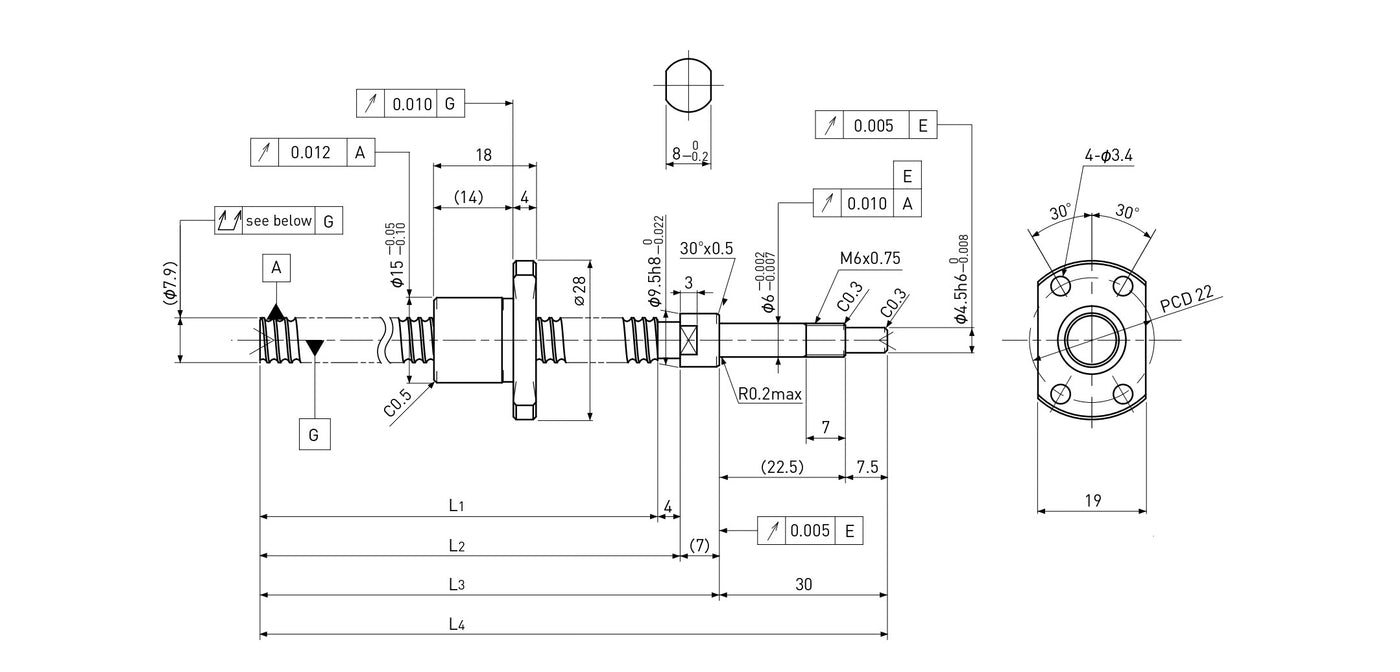 Ball screw technical drawing