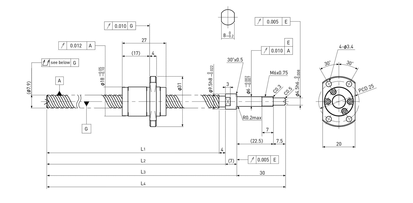 Ball screw technical drawing