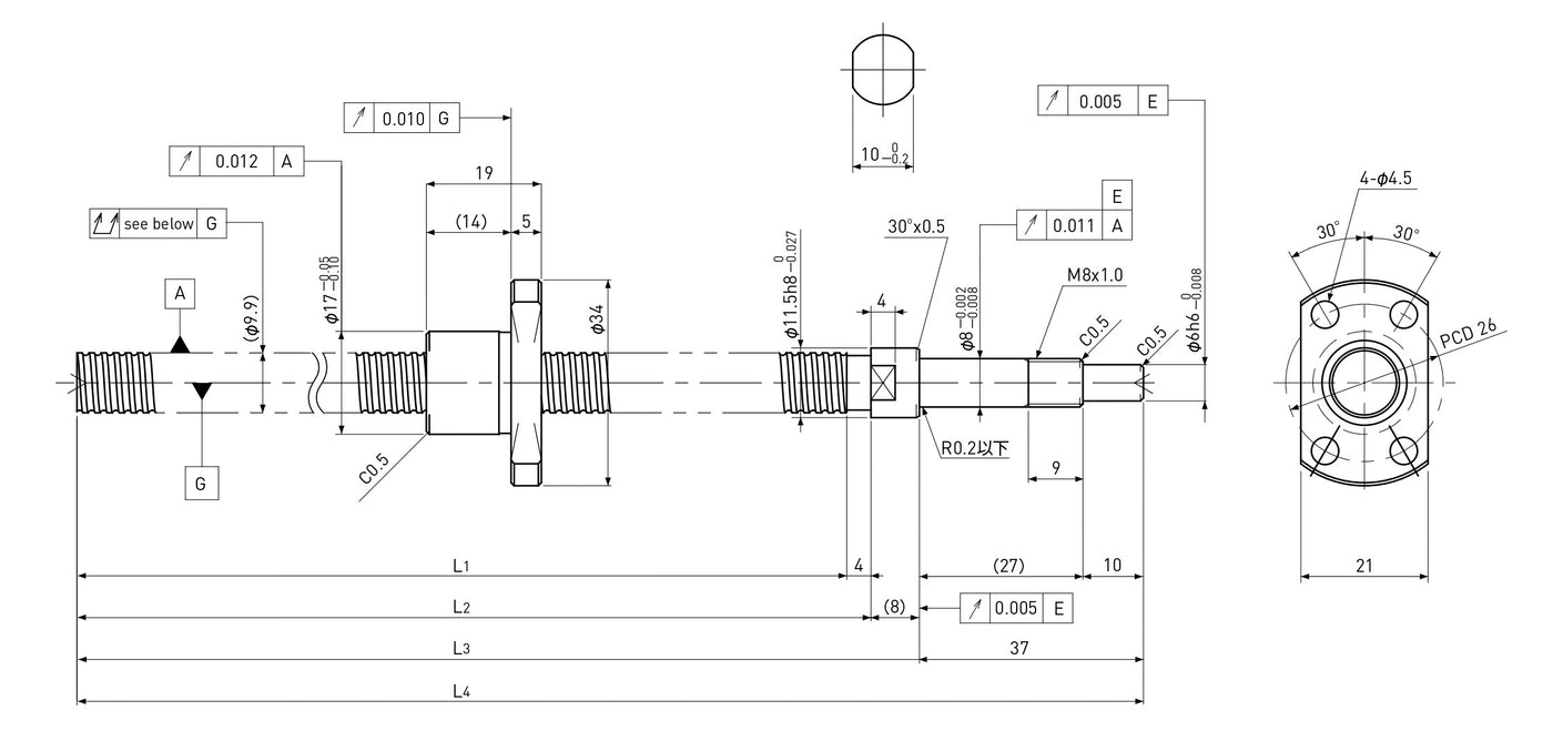 Ball screw technical drawing