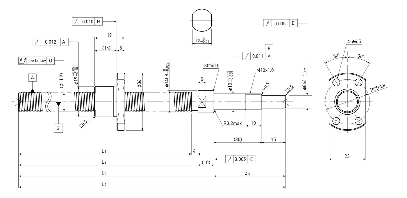 Ball screw technical drawing