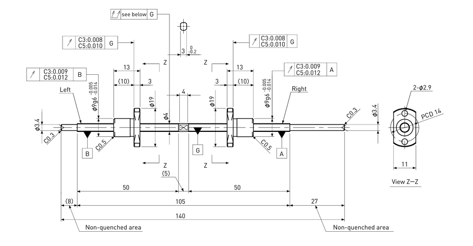 Ball screw technical drawing