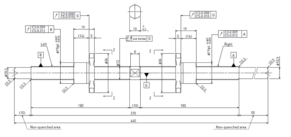 Ball screw technical drawing