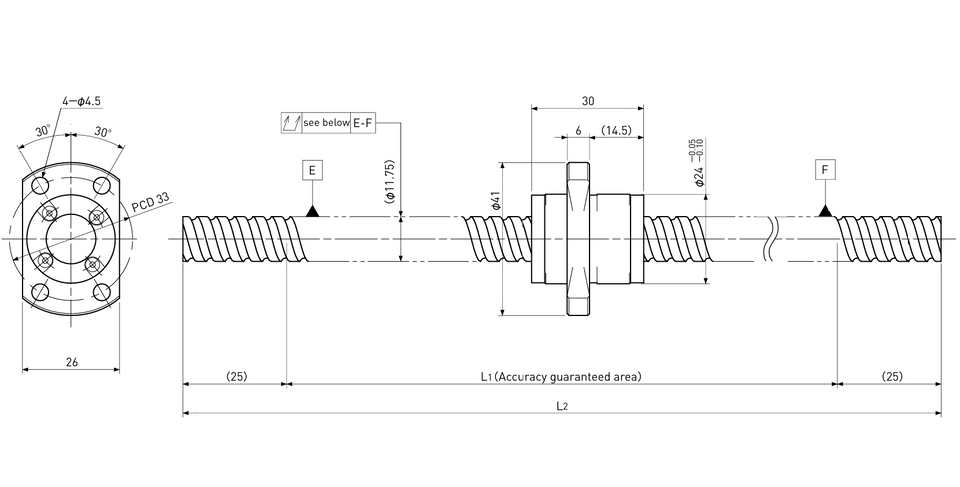 Ball screw technical drawing