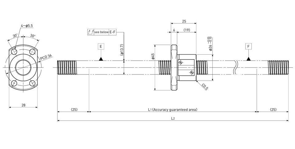 Ball screw technical drawing