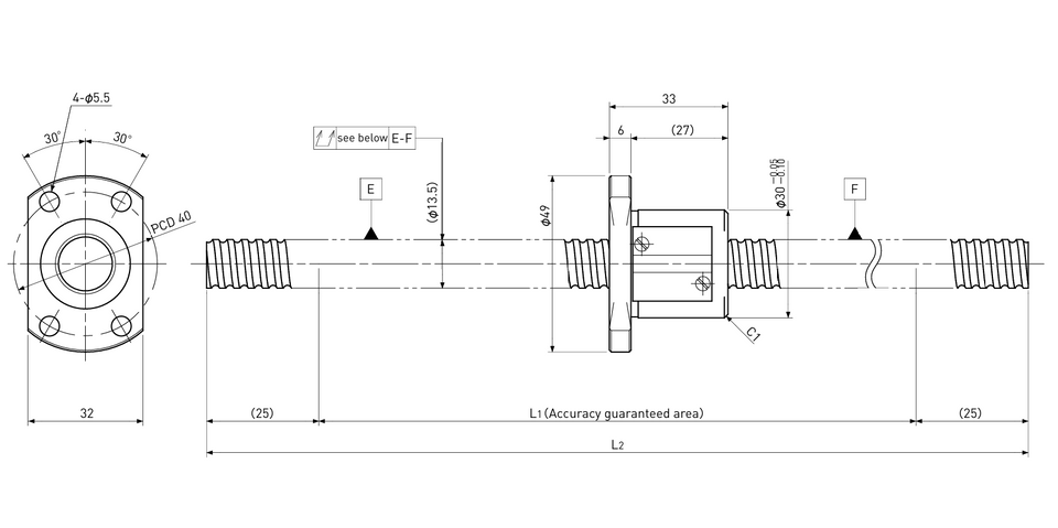 Ball screw technical drawing