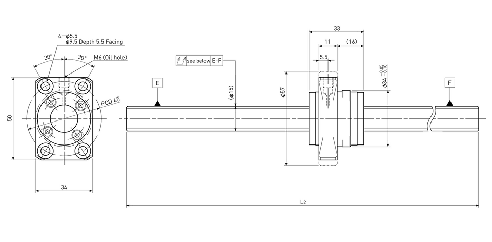 Ball screw technical drawing