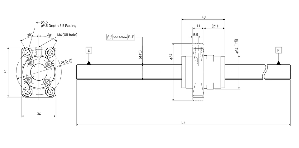 Ball screw technical drawing