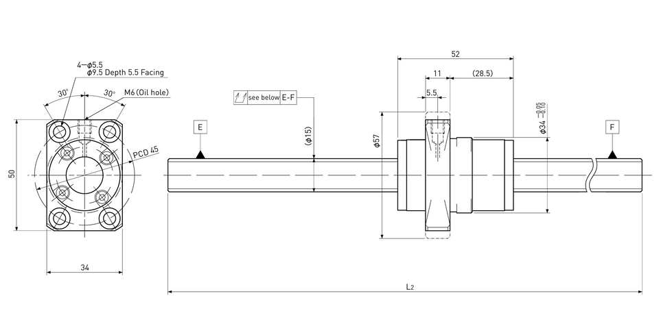 Ball screw technical drawing