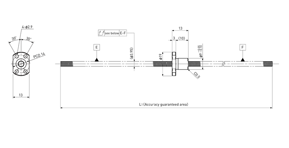 Ball screw technical drawing