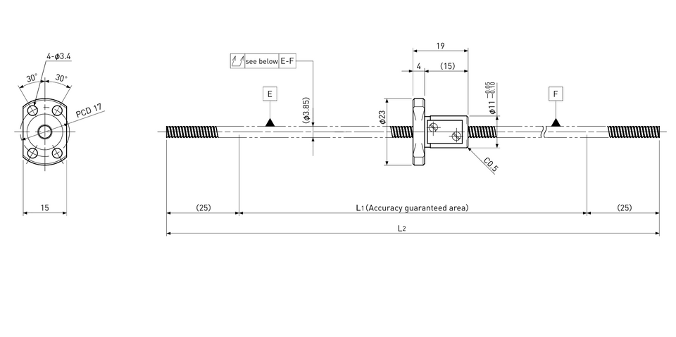Ball screw technical drawing