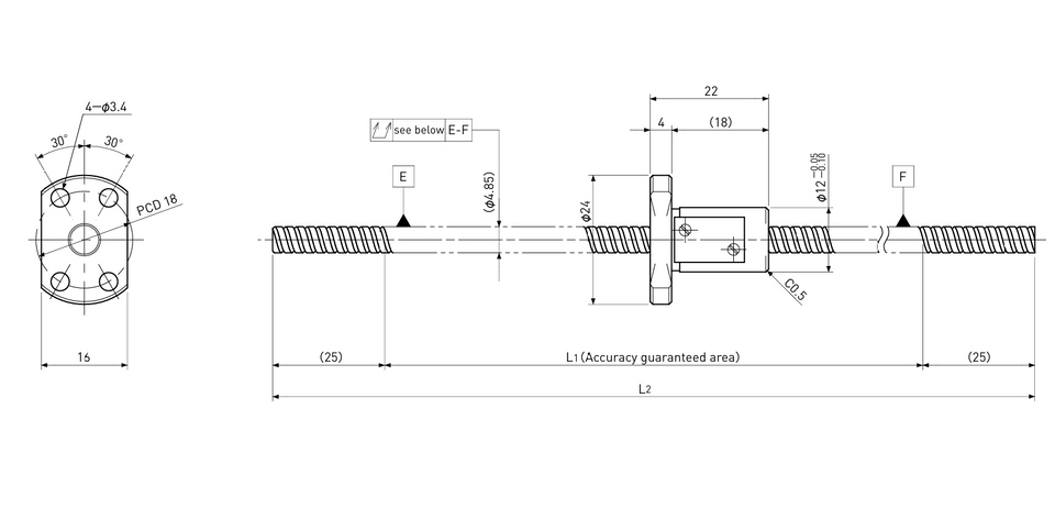 Ball screw technical drawing