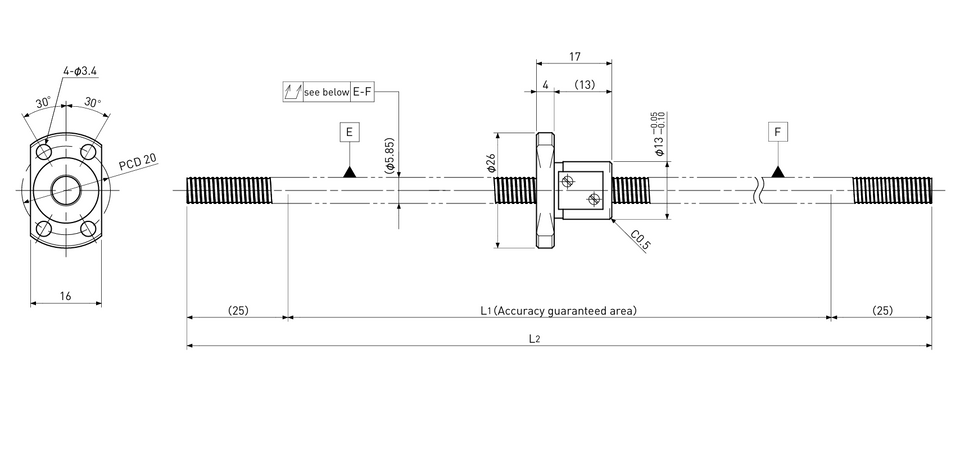 Ball screw technical drawing