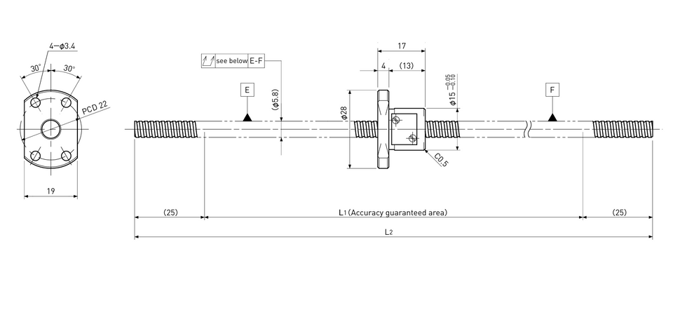 Ball screw technical drawing