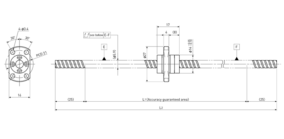 Ball screw technical drawing