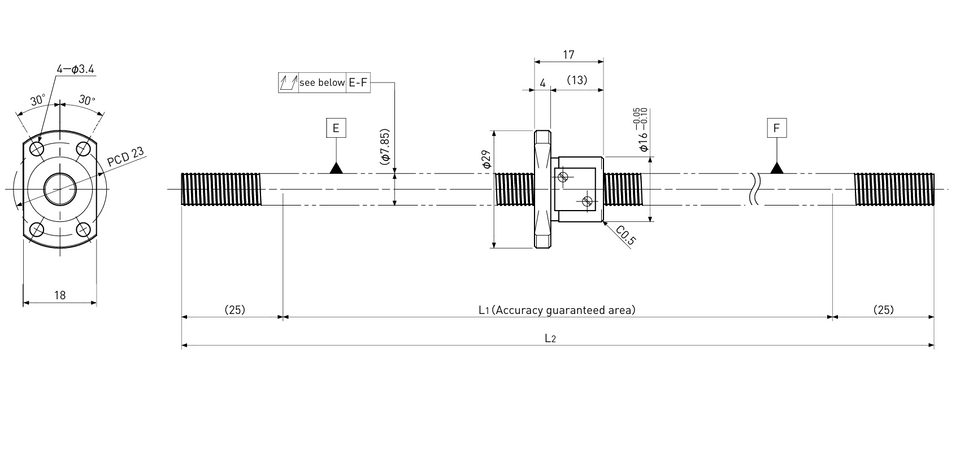 Ball screw technical drawing