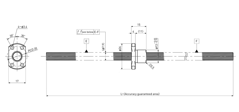 Ball screw technical drawing