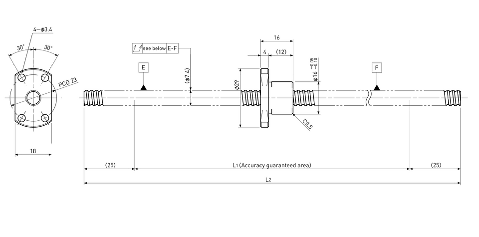 Ball screw technical drawing