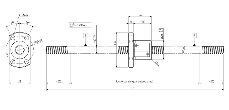 Ball screw technical drawing