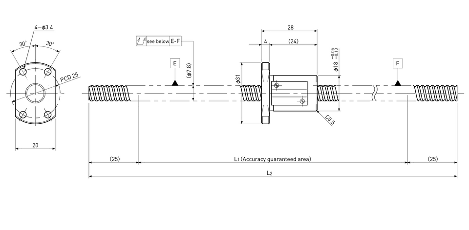 Ball screw technical drawing