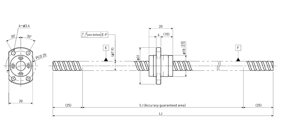 Ball screw technical drawing