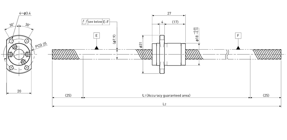 Ball screw technical drawing