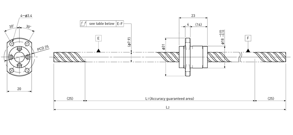 Ball screw technical drawing