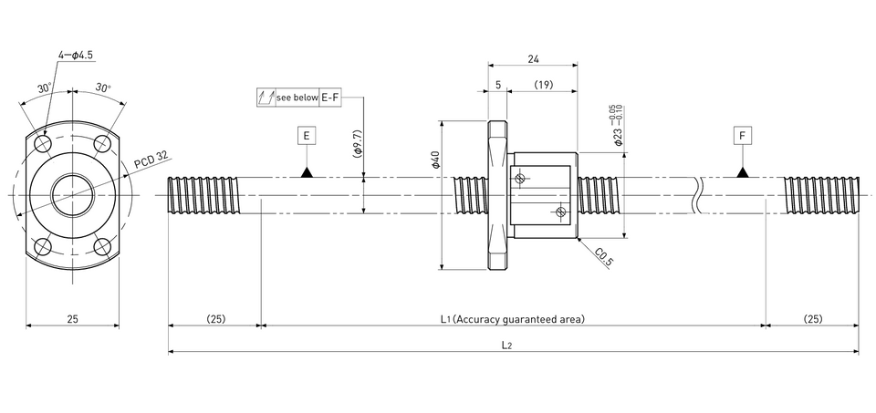 Ball screw technical drawing