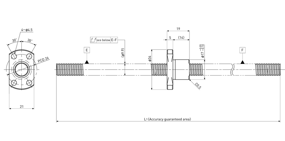 Ball screw technical drawing