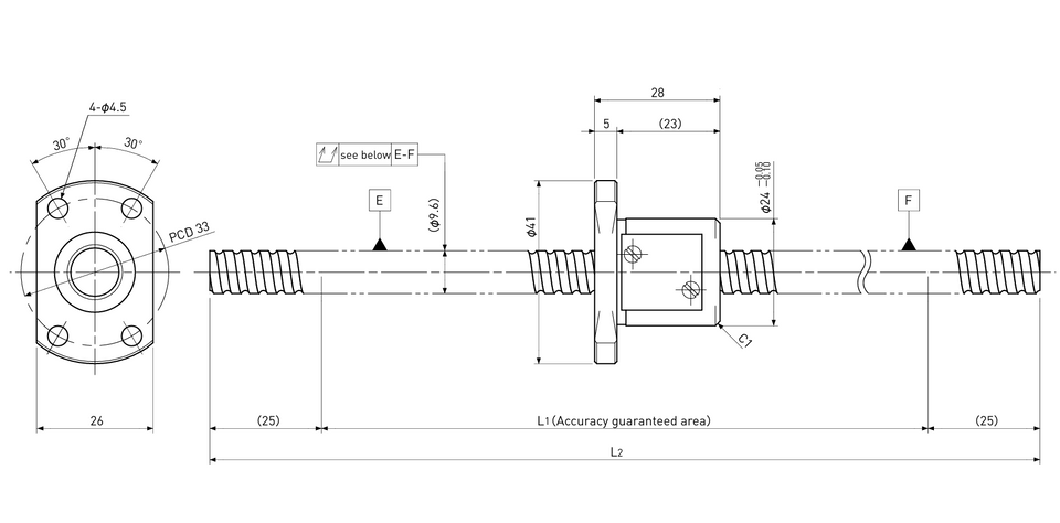 Ball screw technical drawing