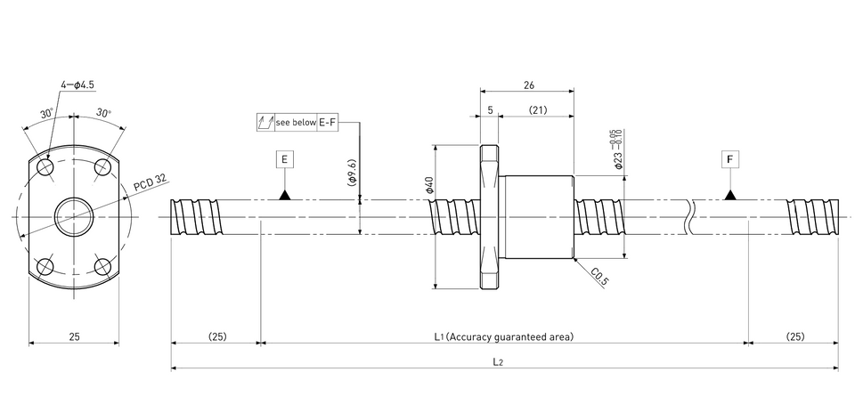 Ball screw technical drawing