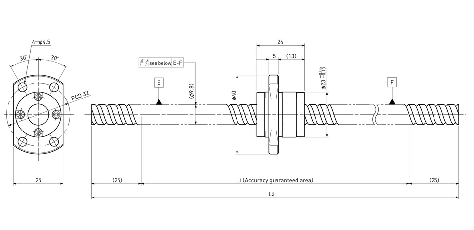 Ball screw technical drawing