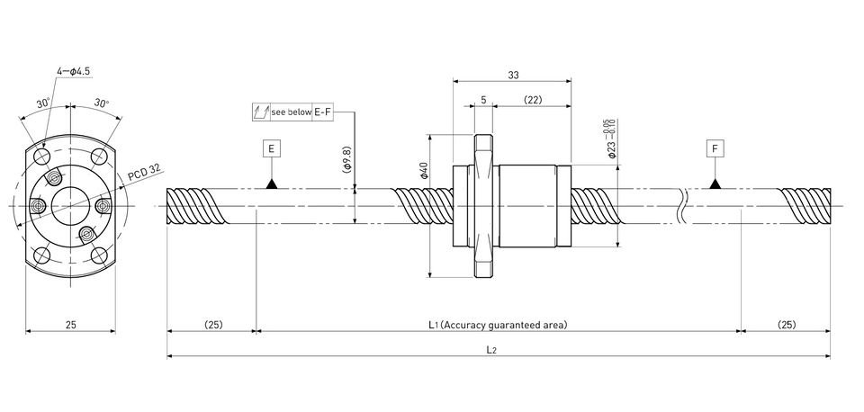 Ball screw technical drawing