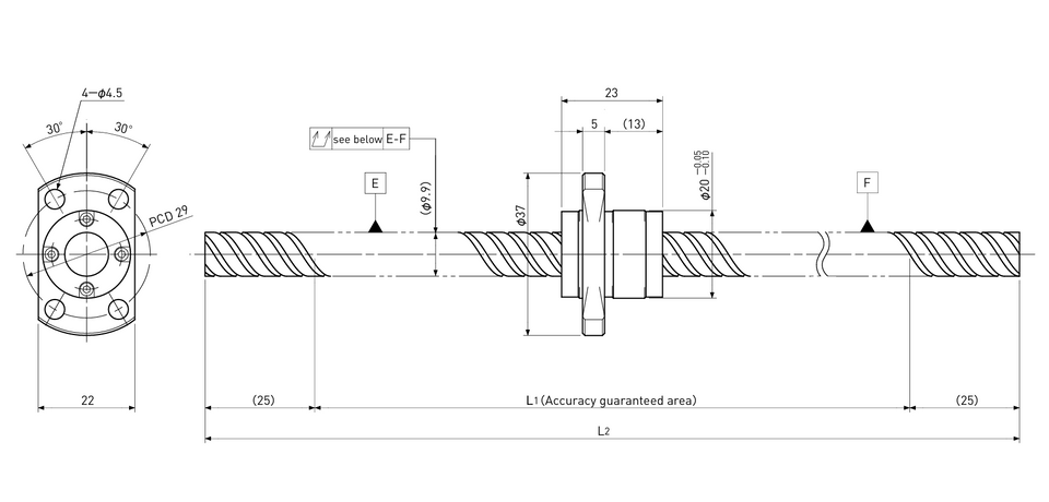 Ball screw technical drawing