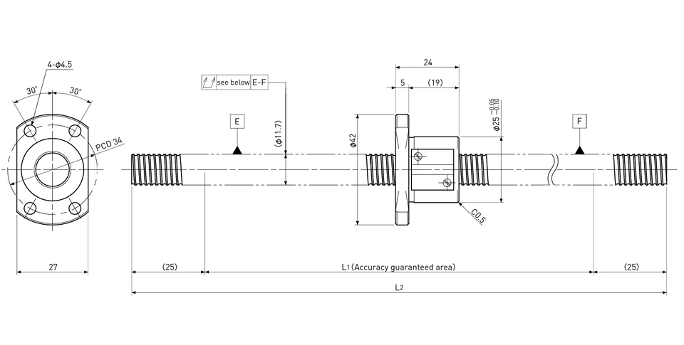 Ball screw technical drawing