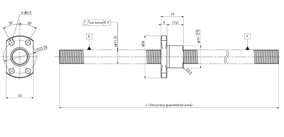 Ball screw technical drawing