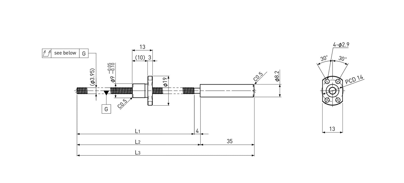 Ball screw technical drawing