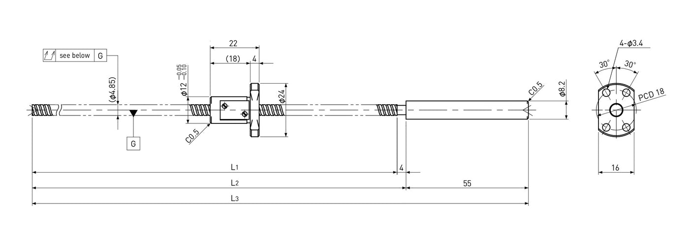 Ball screw technical drawing