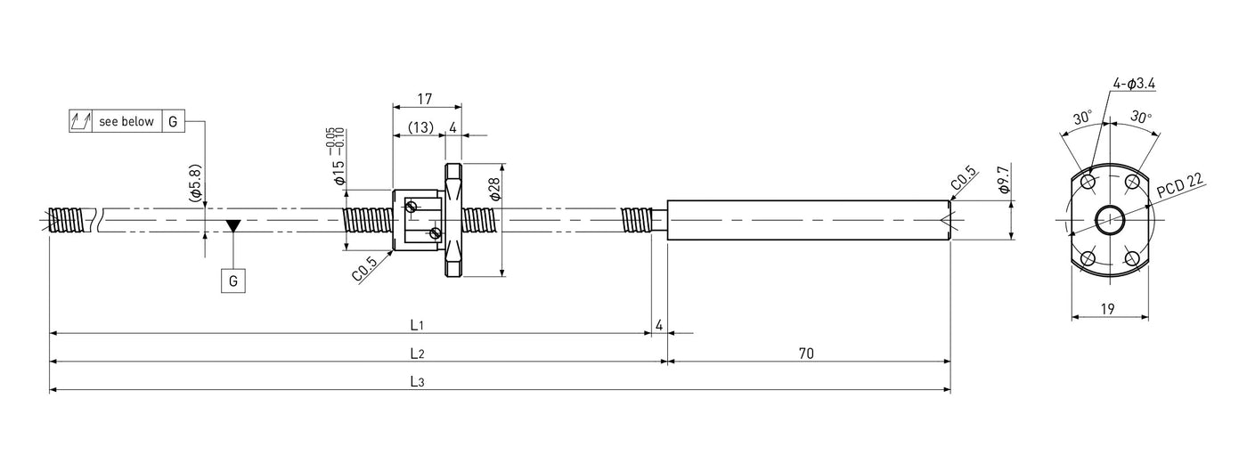 Ball screw technical drawing