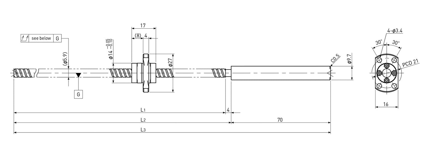 Ball screw technical drawing