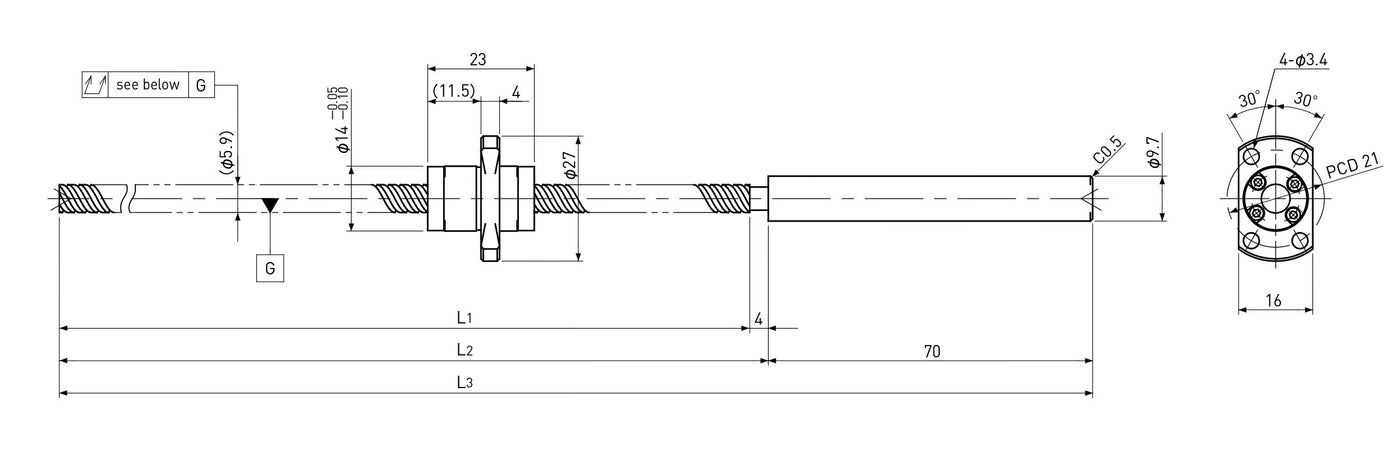 Ball screw technical drawing