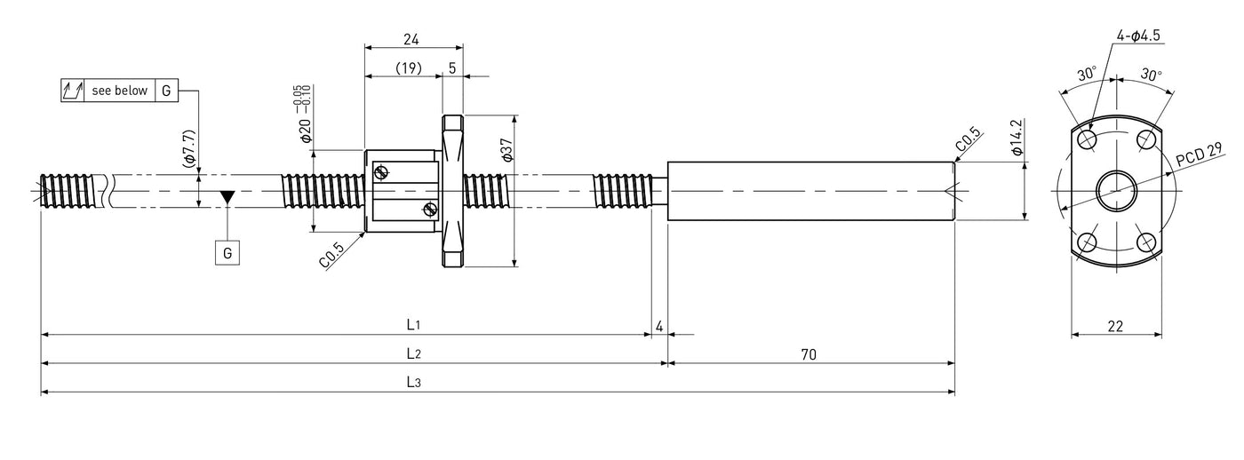 Ball screw technical drawing