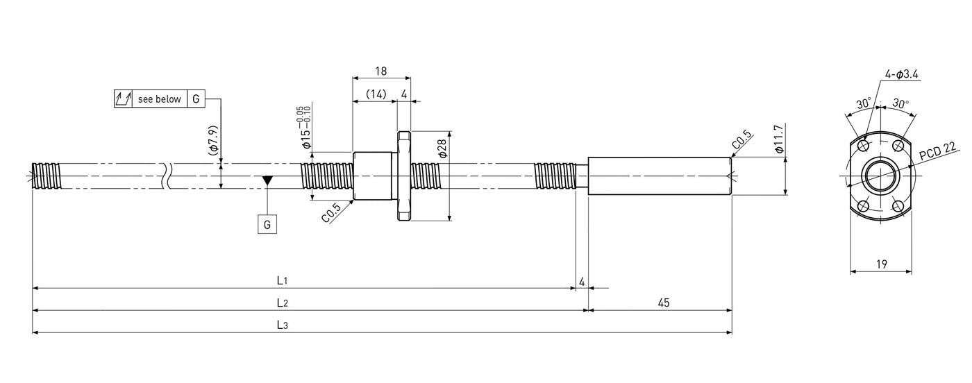 Ball screw technical drawing