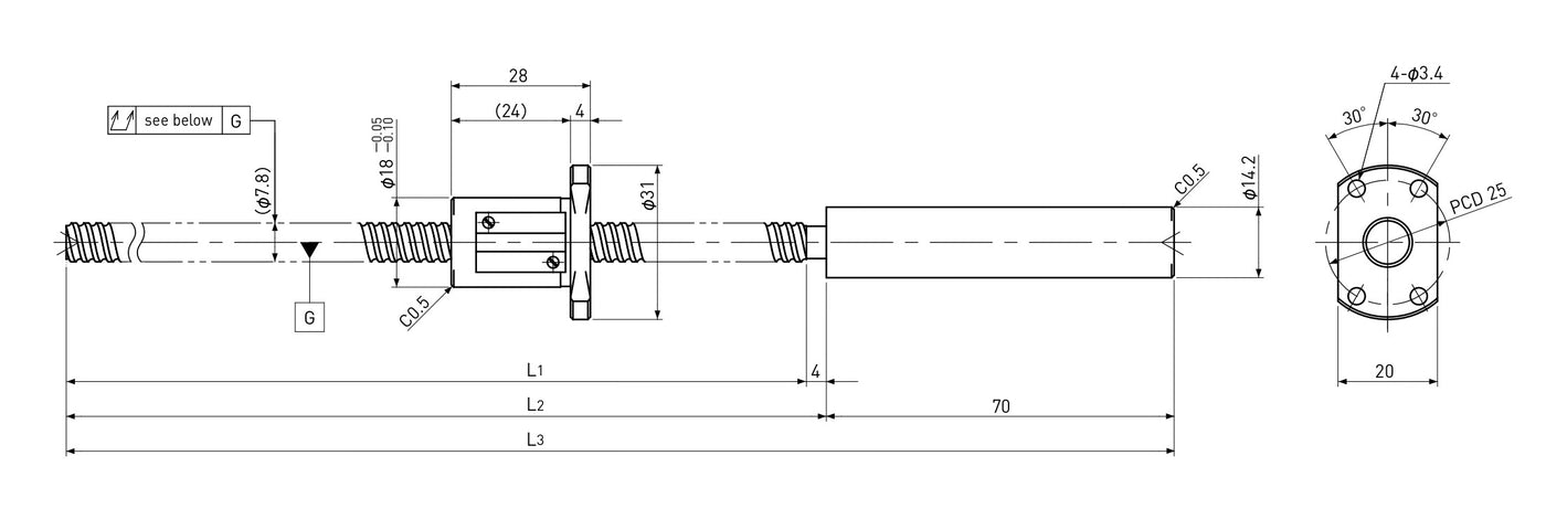 Ball screw technical drawing