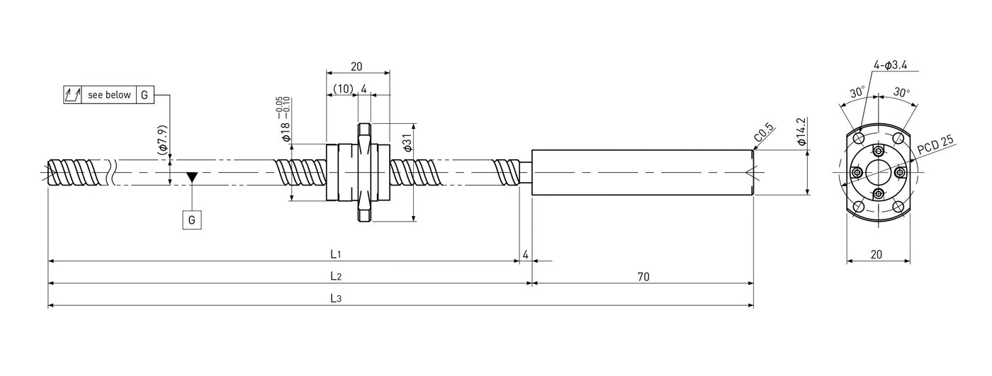 Ball screw technical drawing