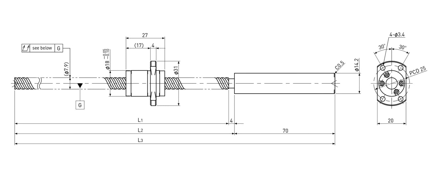 Ball screw technical drawing