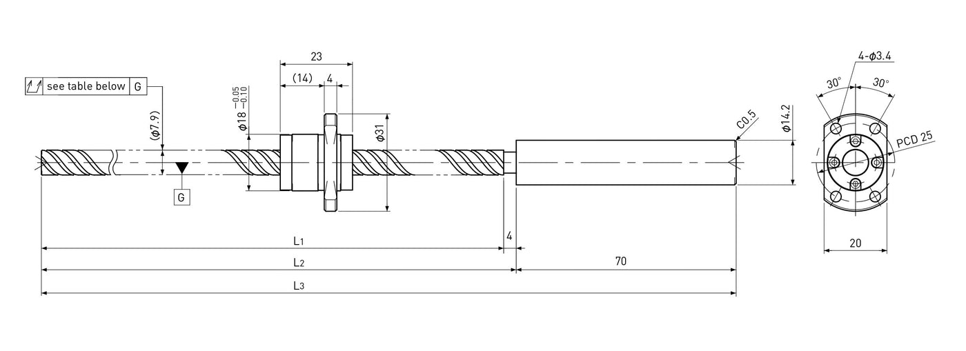 Ball screw technical drawing