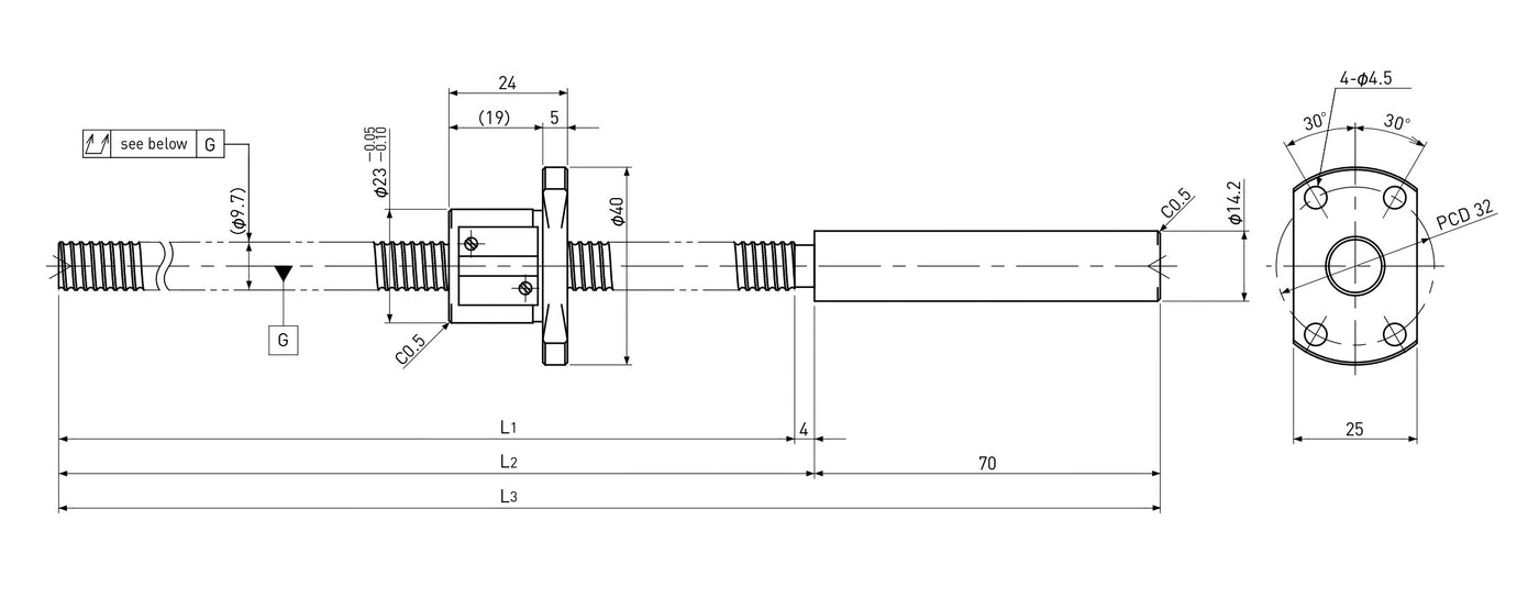 Ball screw technical drawing
