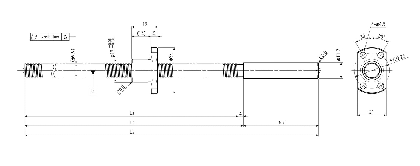 Ball screw technical drawing